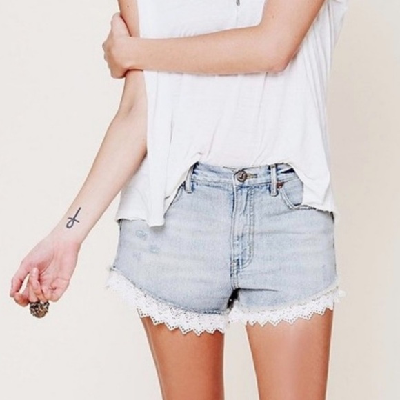 Free People Denim Lace Shorts - Picture 1 of 7